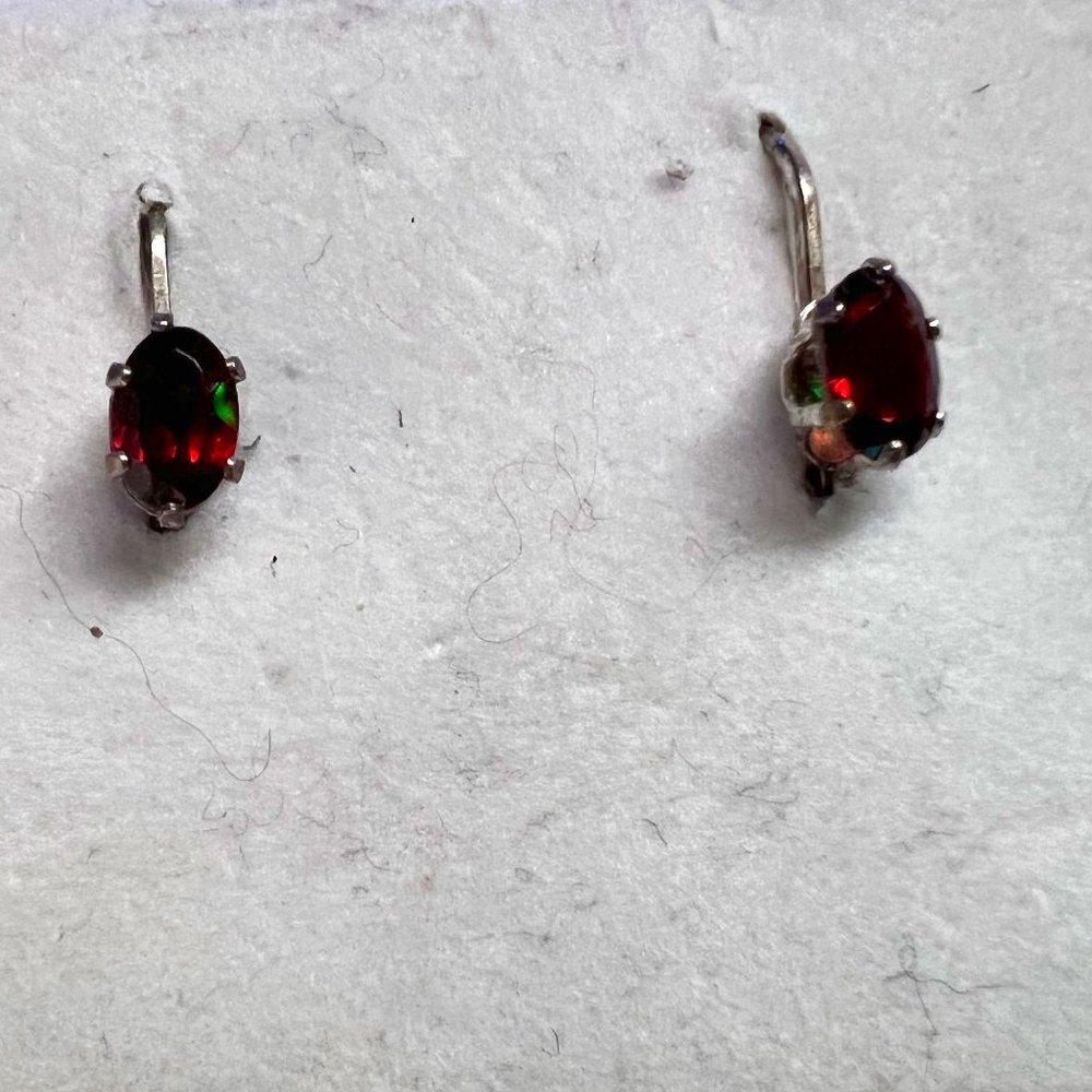 R 925 Sterling Silver Garnet Lever Back Earrings
